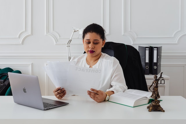 lawyer sitting at desk