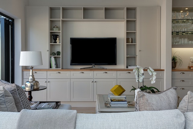 blue and white toned living room